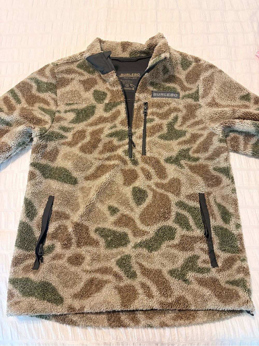 BURLEBO Sherpa Fleece Jacket in Tan, Brown & Olive Camo